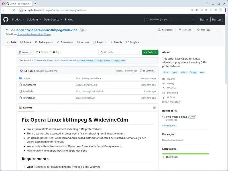Opera Screenshot with Video Fix Repo on Github